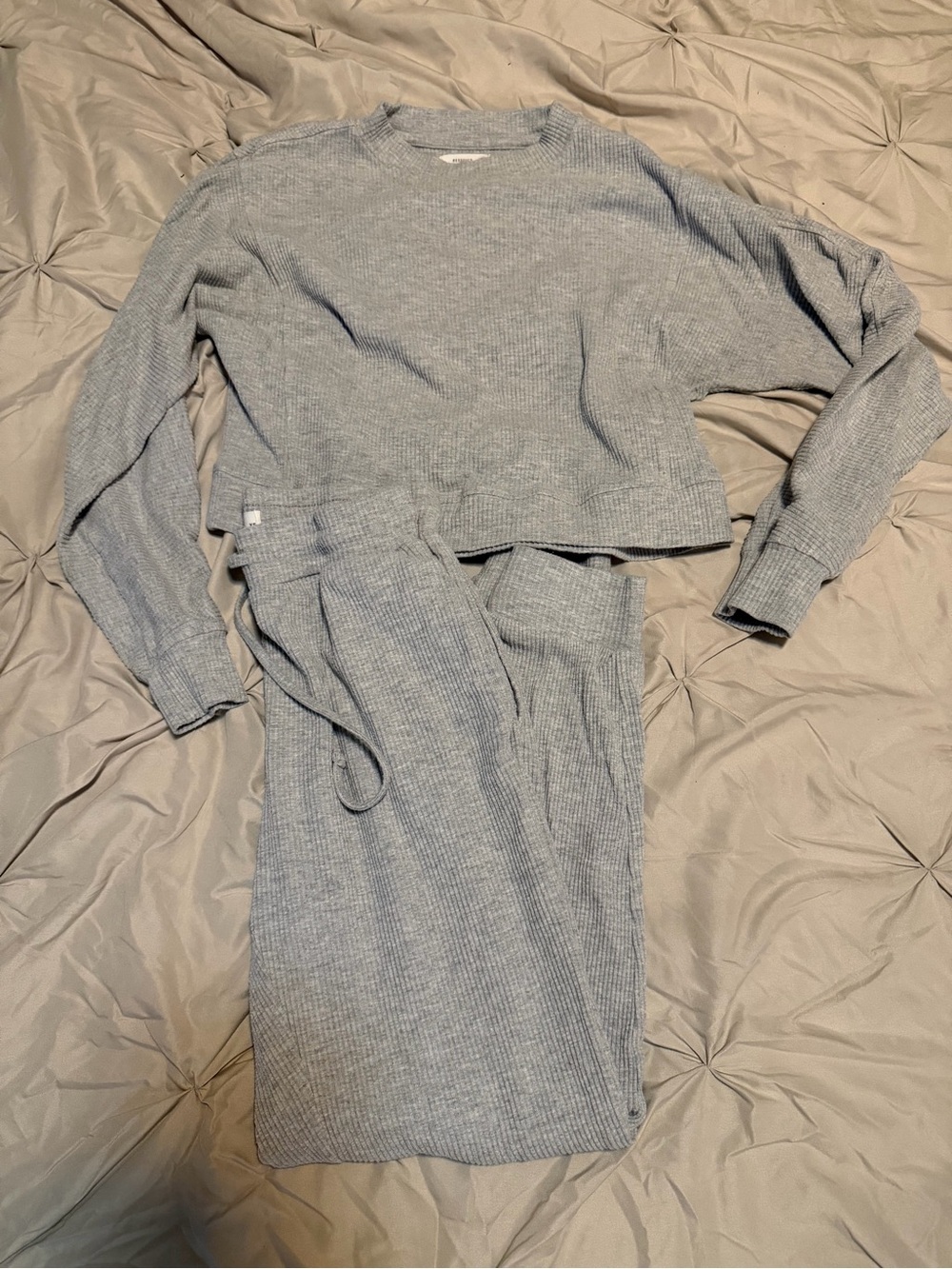 Cozy Ribbed Knit Lounge Set in Light Gray